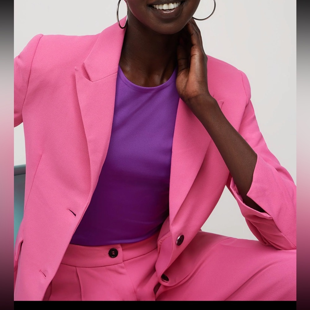 New York and Company pink Blazer and High Rise Pleated Wide Leg Pant suit small